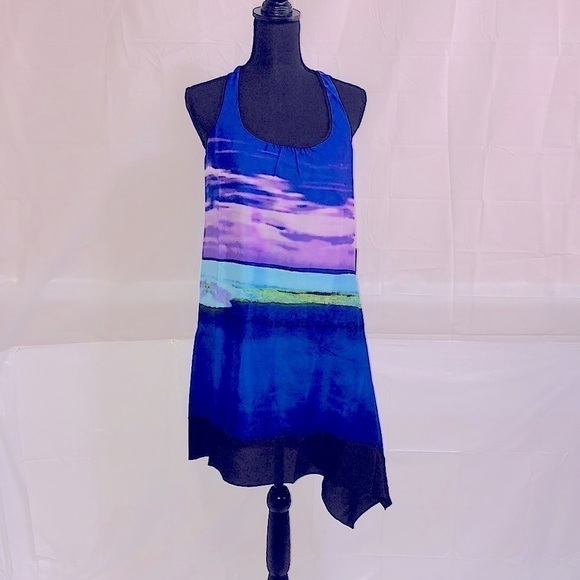 Love Stitch Watercolor Asymmetrical Racer-back Dress Size Medium - Picture 4 of 6